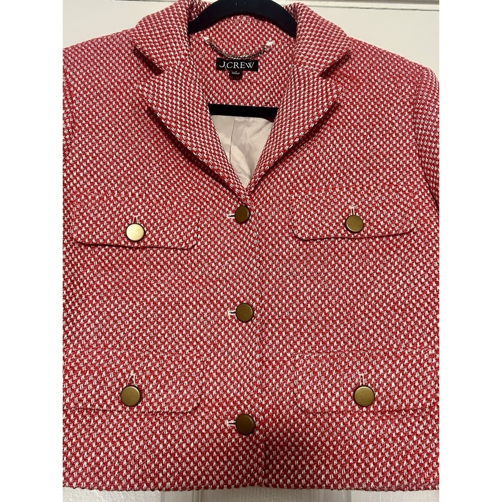J.Crew Isabelle Lady Jacket 6 Red Italian Tweed Wool Blend Gold Button NWOT - Picture 4 of 8